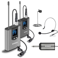 BOMGE Dual Wireless Microphone System Headset Mic/stand Mic/lavalier Lapel Mic With Rechargeable Bodypack Transmitter &amp; Receiver 1/4 "Output For iPhone PA Speaker DSLR Camera Recording Teaching