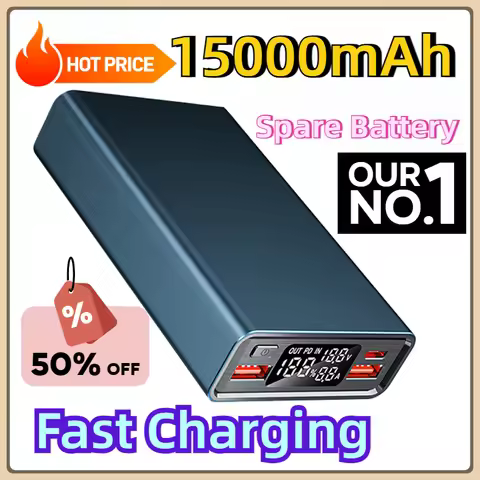 Power Bank Portable Rechargeable USB C PD 65W Fast Charging External Spare Battery 15000mAh for IPho