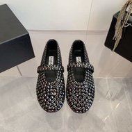 Alaia Ladies 2026 Spring Summer New Style Leather Hollow Flat Mary Jane Shoes