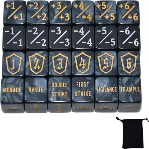 24pcs Counter Dice Plus 1 Tokens Life Token Dice Set +1/-1 Counters D6 Dice Bulk With Bag. Card Game