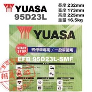 彰化員林翔晟電池 / 全新 湯淺 YUASA 汽車電池 / EFB 95D23L-SMF /舊品強制回收 安裝工資另計