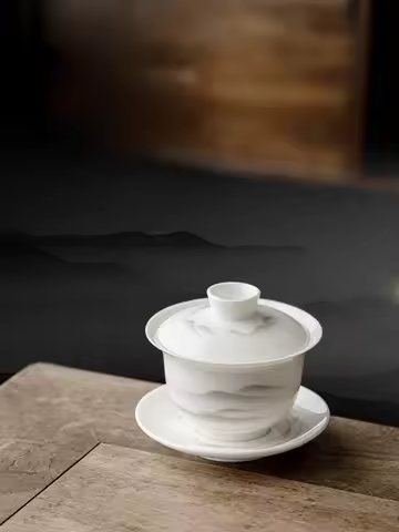 Tang Feng Yang Li Yu San Ai Gai Wan Cha Cup Single High End Dehua White Porcelain Anti-Scalding Hand