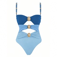 ชุดว่ายน้ำวันพีซของผู้หญิง Polovedo Official ที่มีการตัดเปิดและโทนสีบล็อก