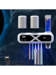 USB可充電多功能感應式牙刷架，自動牙膏清噴器壁掛式收納盒，適用於浴室