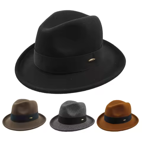 New Fedoras Hats Men's Vintage Black Felt Wide Brim Jazz Hats Man For Men Women Fedora Gentleman Cap