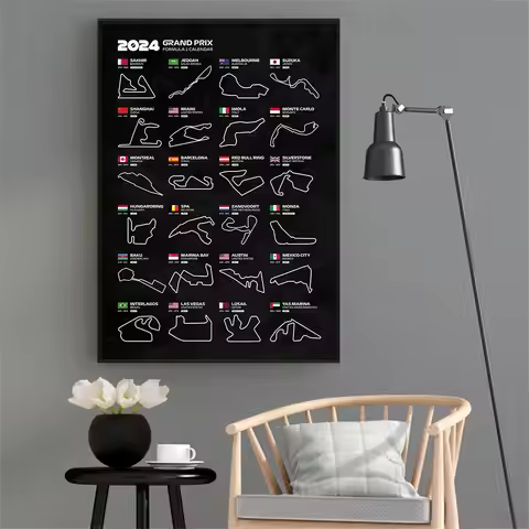 2024 F1 World Racing Track Posters Print Canvas Wall Art Sports Car Grand Prix Schedule Painting for