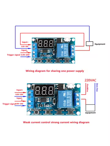 DC 6-30V Relay Module Trip Delay Switch Circuit Timer Adjustable Cycle Control Off Switch Delay Time