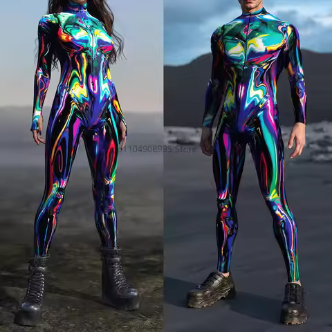 Chrome Delight Costume Multicolor Streamer Graffiti Jumpsuit Role Play Slim Stretch Tights Halloween