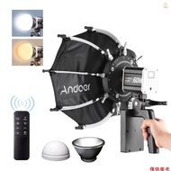 Ado)Andoer 60W Portable LED Video Light COB Photography Light 2800K-6800K Dimmable 9 FX Effects with