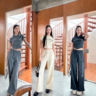 Mute-Manita set 2-Piece Crop Top With Hood + Long Pants Airport look Cafe Outfit Spot Style