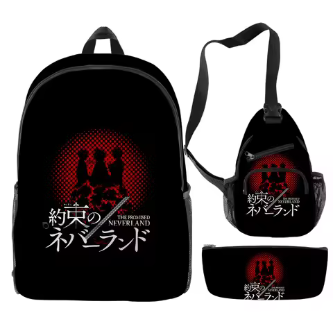 Classic Novelty The Promised Neverland Anime 3D Print 3pcs/Set pupil School Bags Travel Laptop Backp