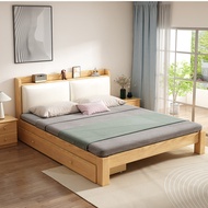 【SG Sellers】Leather And Solid Wood Bed Frame Solid Wooden Bed Frame Bed Frame With Mattress Storage Bed Frame Single/Queen/King Bed Frame