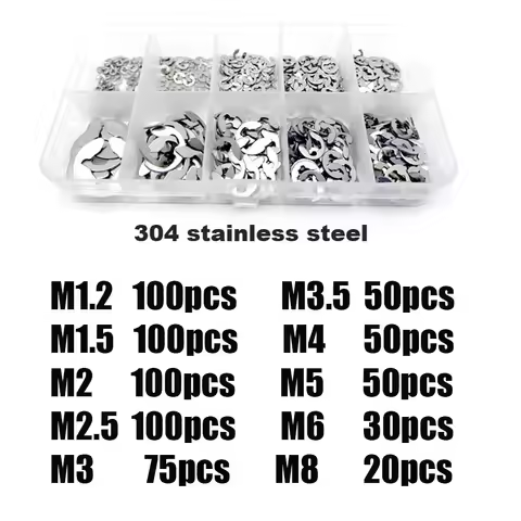 675pcs/set M1.2~M8 Assortment Box Kit Black 65Mn 304 Stainless Steel Shaft External Retaining Ring E