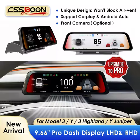 9.66" Pro For Tesla Model Y Juniper 2026 Head Up Display Support CarPlay Blind Spot Warning Car Moni