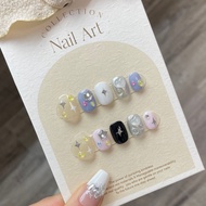 [HANDMADE]Artificial Nail Star Ice Cream Blue&amp;Yellow Cute Phototpy Nails Reusable and Removable Nails