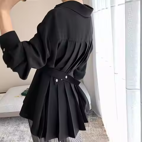 Office Lady Shirt 2021 Elegant Fashion Chiffon Blouse Long Sleeve Solid Color Pleated Slim Waist Col