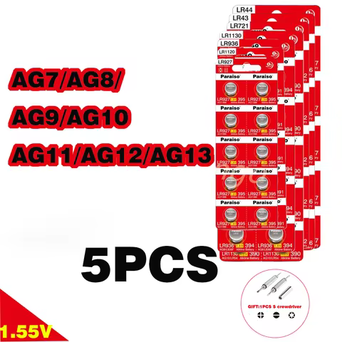 5PCS NEW high-capacity 1.55V AG7/AG8/AG9/AG10/AG11/AG12/AG13 Battery Button Batteries For Watch Toys