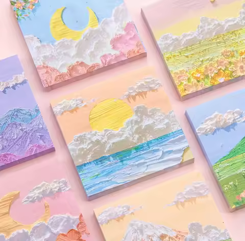 80 sheets/pack Landscape Oil Paintings Memo Pad Sticky Notes Memo Notebook Stationery School Supplie