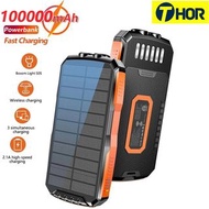 100000mAh Solar Power Bank Qi Wireless Charger for iPhone 12 Samsung S21 Xiaomi Powerbank Portable E