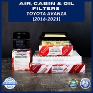 AIR, CABIN, & OIL FILTERS for TOYOTA AVANZA (2016 - 2021) (88568-BZ060/17801-0Y040/15601-BZ030)