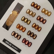 Set Ahlin cateye Brown gold ชาร์ทโค้ง 10 สี สีเจล เล็บเจล