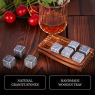 TVKR Whiskey Stones And Whiskey Glass Gift Set Of 4, For Men | Father's Day, 6 Granite Whiskey Stone