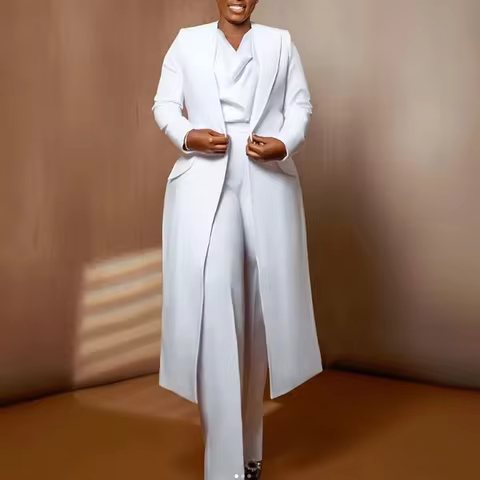 White Design Suit Women 2 Pieces Sets Peak Label Prom Blazers Customized Lady Business Party Attire 