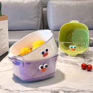 Double-Layer Dopamine Drain Basket, 2-in-1 Thickened Fruit & Vegetable Washing Strainer, Cute Househ