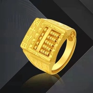 [COD] Pure Real Gold Ring Men Square Money Ring Live Mouth Abacus Big Men Ring Real Gold Ring Ring Adjustable