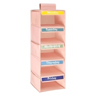 5-Shelf Weekly Clothes Organizer with 5 Side Pockets Hanging Closet Organizer with Labeled Days Hang