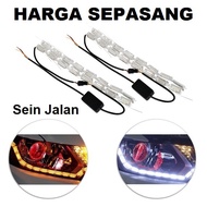 Lampu LED ALIS Crystal Tear 2 Warna 2 Mode Welcome DRL Mobil Motor Sein Jalan Running 16 Mata 60 CM 