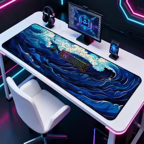 Wave Mouse Pad Blue Keyboard Long Pad 5mm Large Desk Mat Oversized 1200x600 Mousepad 1600x600mm Play