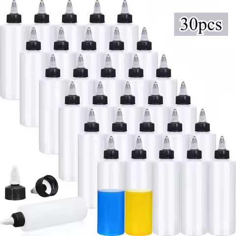30pcs 30/60/80/100/120ml Squeeze Bottles Empty Dispensing Plastic Bottles with Twist Cap Funnel for
