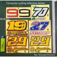 Sticker Ayat Perkataan & Nombor Designs 99 / 70 / 19 / 27 / 29 Sticker Cutting Overlapping Reflectiv