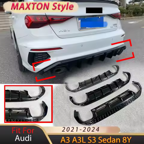 For Audi A3 A3L S3 Sedan 8Y 2021-2024 MAXTON Style Rear Bumper Diffuser Lip Spoiler Splitter Plate B