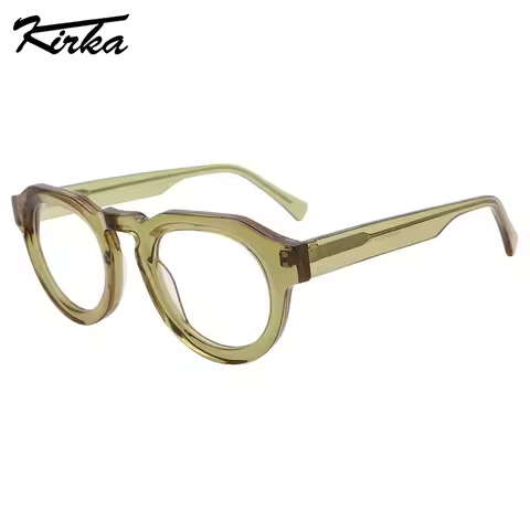 Kirka Unisex Acetate Glasses Frames Round Lenses Owl Thick Frames Men Eyewear Wide Temples Myopia/Re