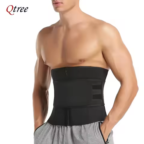 Qtree Belly Trimer Slim Neoprene Belt Men Waist Trainer Workout Fitness Sauna Strap Weight Loss Zipp