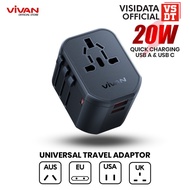 VIVAN VPS-T003A 20W Travel Power Adapter Universal Black USB Type-C port multi country