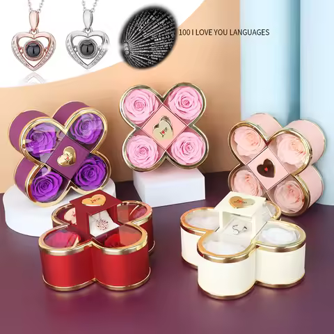 4-Leaf CloverJewelry Box "I Love You in 100 Languages" Necklace , Romantic Anniversary Valentine's D