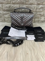 YSL College Medium Silver Tas Wanita Authentic Bag Branded Original