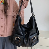 Y2K Grunge Motorcycle Bag Soft Washed Leather Backpack Edgy Multi Zipper Pouch Crossbody Sling Bag f