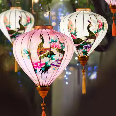 Retro Vintage Mid-autumn Silk Lanterns Japan Chinese Vietnam Lantern Floral Pattern Lantern For Fest