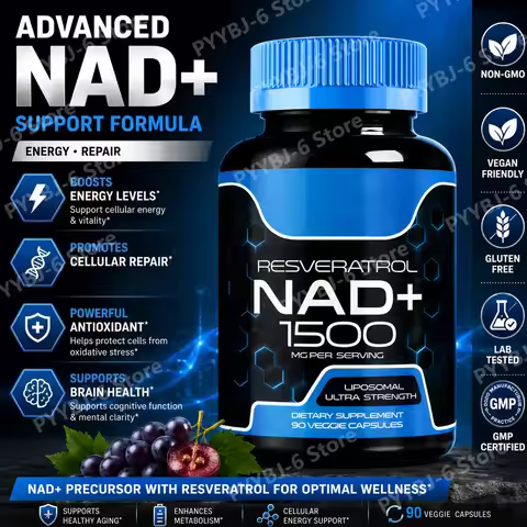 Resveratrol NAD+ Supplement 1500mg Liposomal Ultra Strength Daily Energy & Wellness Support Vegan Ca