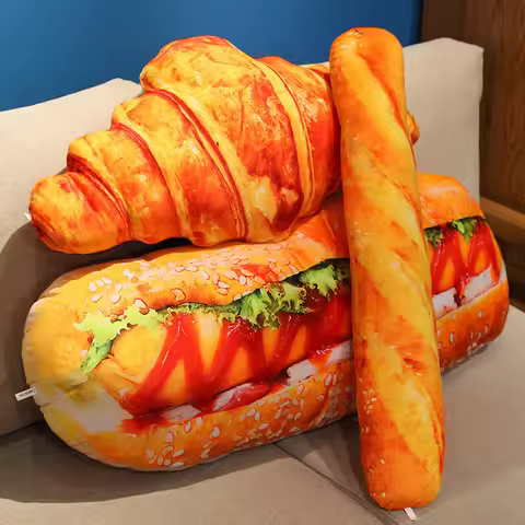 Realistic Bread Plush Pillow Set Croissant Baguette Hot Dog Sofa Decor Soft Comfort Food Themed Cush