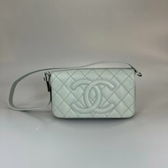 CHANEL 單肩HOBO包 荔枝灰藍 保卡款10開