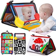 Tummy Time Baby Mirror Infant Toys Newborn 0 3 Months Brain Development with Crinkle Cloth Book Teet