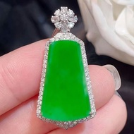 I Burmese Jadeite Ice Seed Full Green Wuwu Brand Pendant 925 Silver Inlaid Wuwu Brand Jade Necklace 