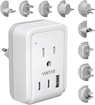 VINTAR Universal Travel Adapter Kit, International Power Adapter with 3 USB Ports (2 USB C, 3.4A) an