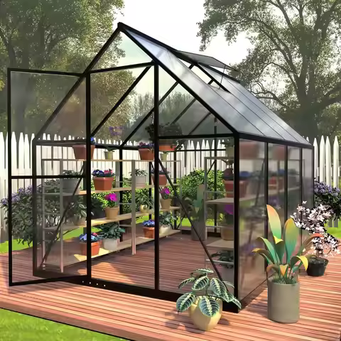 6x8FT Polycarbonate Greenhouse Winter Outdoor Heavy Duty Walk-in Aluminum Frame with Roof Vent for B