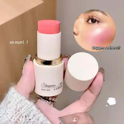 SHAQINUO Cream Blush Stick - Watery Glow, Long-Lasting, Natural Tint, Korean-Style Cheek Makeup for 
